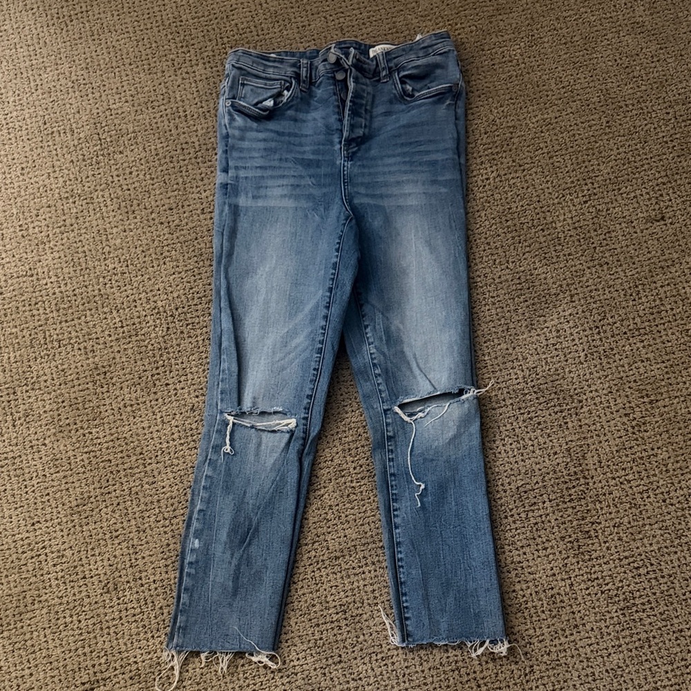 Blank NYC Distressed Blue Straight-Leg Jeans
